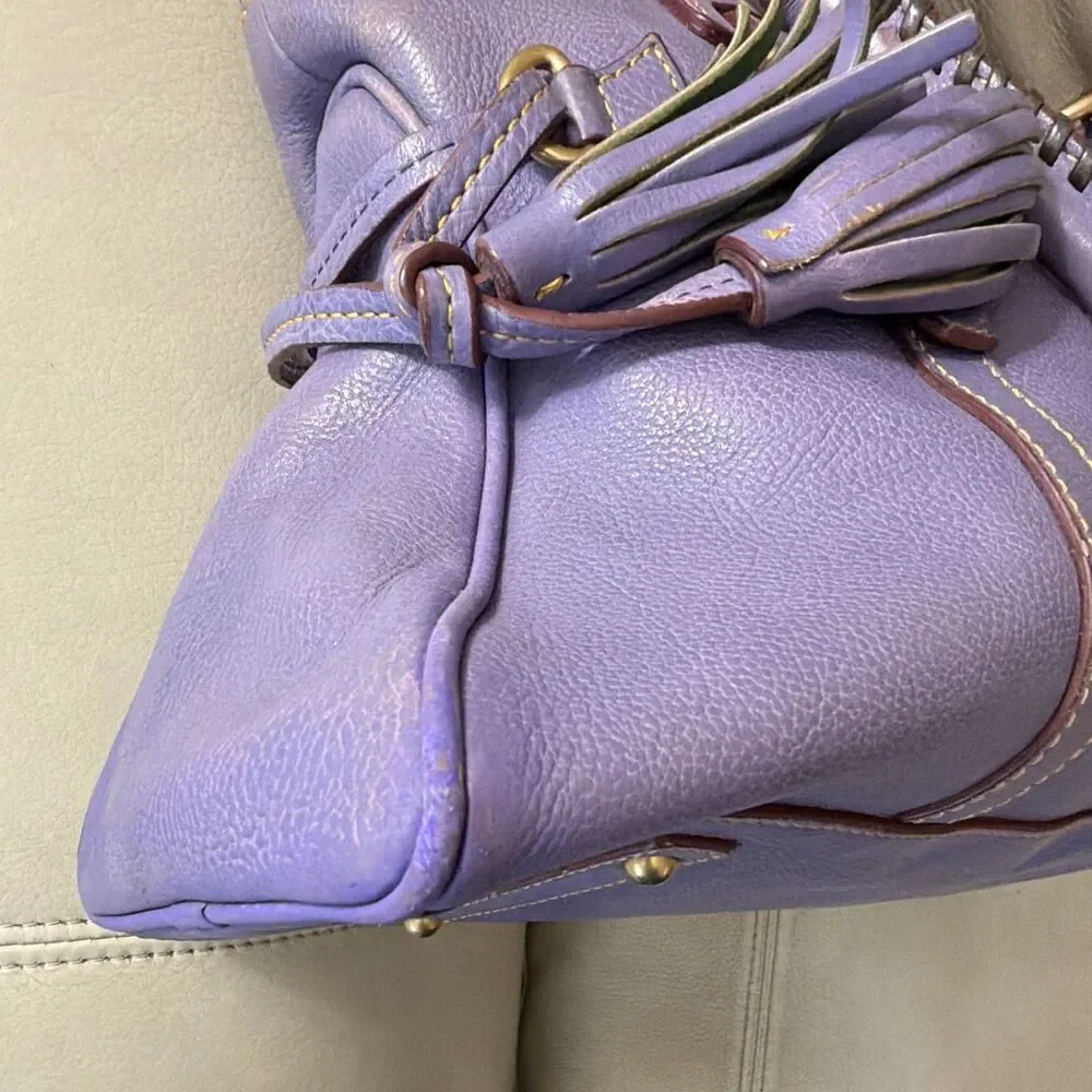 Dooney & Bourke Florentine Purple Domed Buckle Satchel Leather Bag RARE